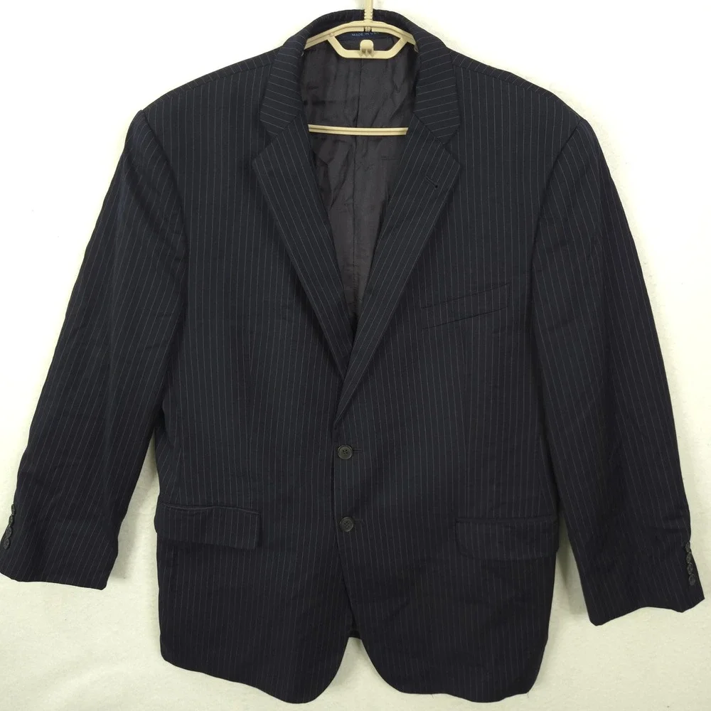 Loro Piana Pinstripe Blazer Men 46R Navy Blue Wool Super 120s Union Made USA
